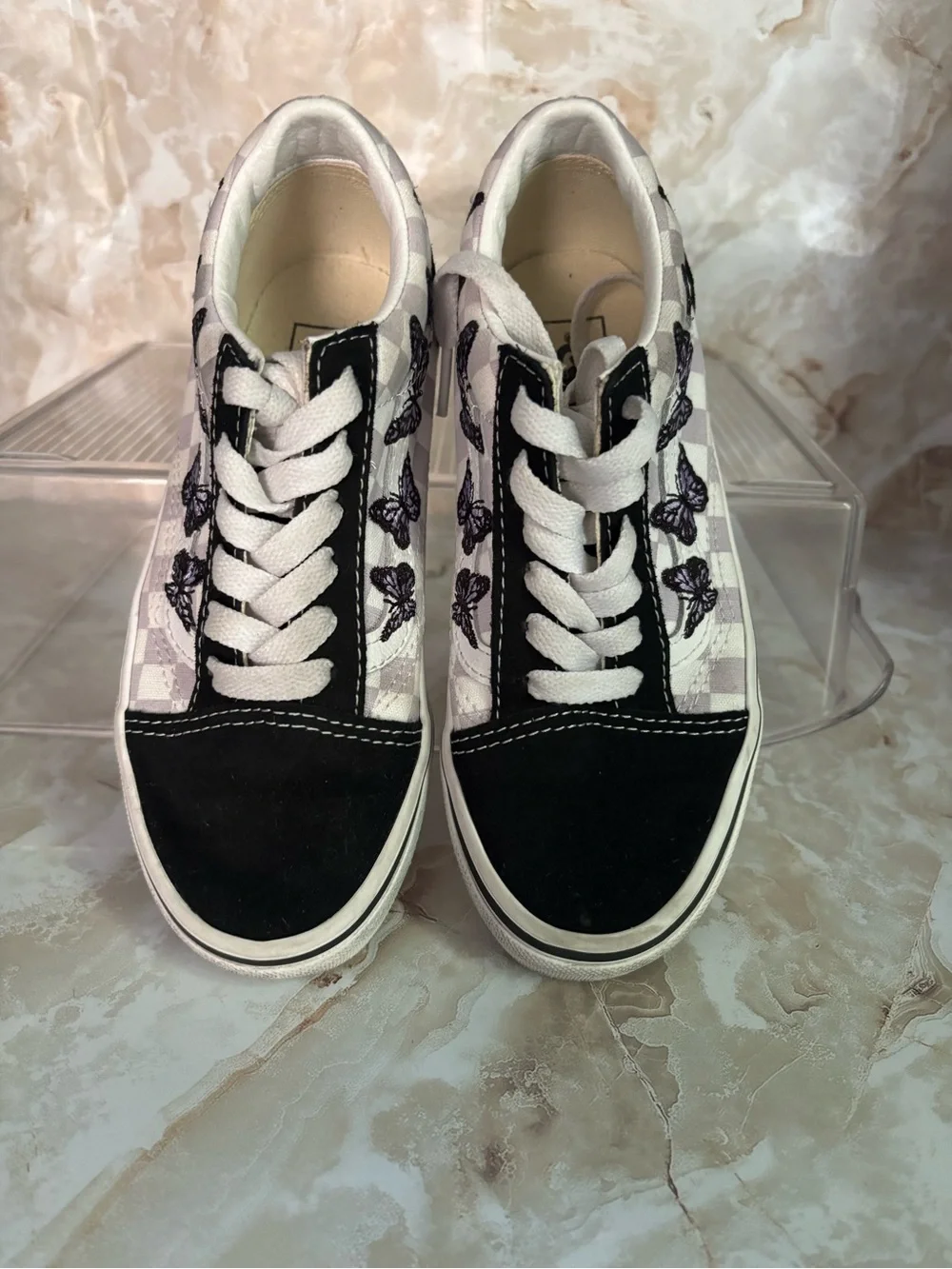 Vans Black and White Checkerboard Butterfly Low-Top Sneakers